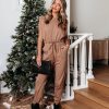 Rompers + Jumpsuits * | Stru-001 Cutting Edge Cotton Pocketed Paper Bag Waist Jumpsuit Mocha Final Sale