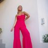 Rompers + Jumpsuits * | Acoa-001 Hailey Strapless Wide Leg Jumpsuit Magenta