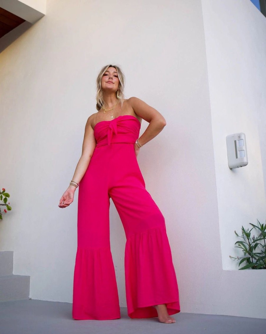 Rompers + Jumpsuits * | Acoa-001 Hailey Strapless Wide Leg Jumpsuit Magenta