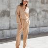 Rompers + Jumpsuits * | Stru-001 Ryker Pocketed Half Zip Knit Jumpsuit Oatmeal Final Sale