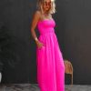 Rompers + Jumpsuits * | Buck-001 Wynwood Smocked Strapless Pocketed Jumpsuit Neon Pink Sale