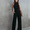 Rompers + Jumpsuits * | Fate-001 Naya Pocketed Plisse Jumpsuit Black Final Sale