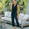 Rompers + Jumpsuits * | Miou-001 Brixton Linen Blend Button Down Jumpsuit Final Sale