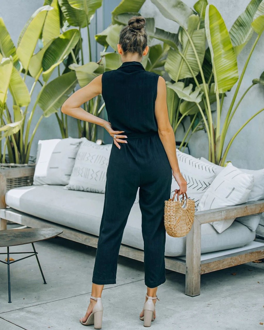 Rompers + Jumpsuits * | Miou-001 Brixton Linen Blend Button Down Jumpsuit Final Sale