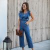 Rompers + Jumpsuits * | Suga-001 Farrah Pocketed Denim Jumpsuit Final Sale