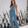 Rompers + Jumpsuits * | Blue-001 Vitamin Sea Pocketed Denim Cutout Jumpsuit Denim Final Sale