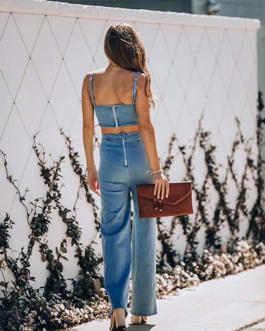 Rompers + Jumpsuits * | Blue-001 Vitamin Sea Pocketed Denim Cutout Jumpsuit Denim Final Sale