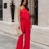 Rompers + Jumpsuits * | Tych-001 Recipe For Success One Shoulder Jumpsuit Red Last Chance