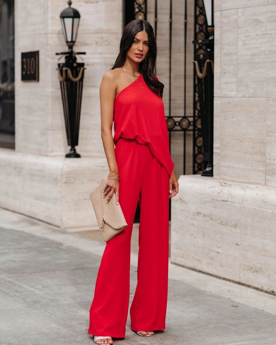 Rompers + Jumpsuits * | Tych-001 Recipe For Success One Shoulder Jumpsuit Red Last Chance