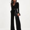 Rompers + Jumpsuits * | Salt-001 Love One Another Velvet Pocketed Cutout Back Jumpsuit Black Final Sale