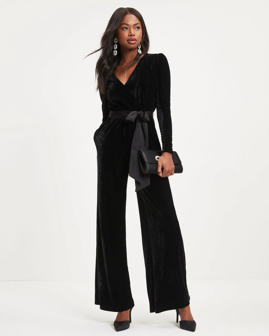 Rompers + Jumpsuits * | Salt-001 Love One Another Velvet Pocketed Cutout Back Jumpsuit Black Final Sale