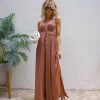 Rompers + Jumpsuits * | Must-001 Vickilyn Slit Jumpsuit Cinnamon Final Sale