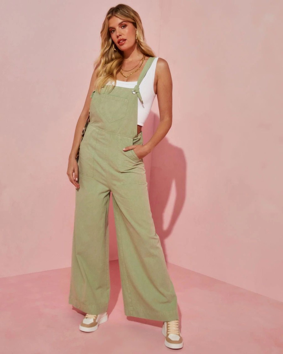 Rompers + Jumpsuits * | &Mer-001 Anza Cotton Pocketed Overalls Olive