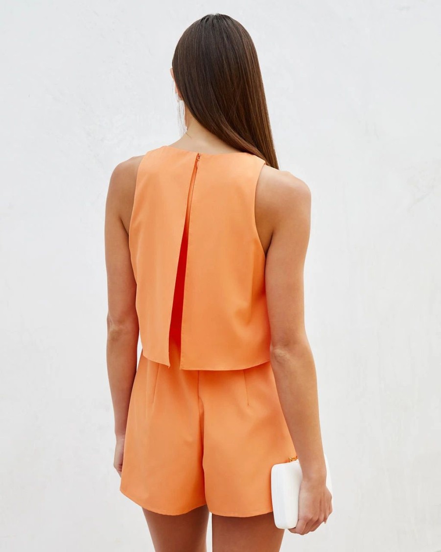 Rompers + Jumpsuits * | Idem-001 Meriah Tiered Romper Tangerine