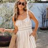 Rompers + Jumpsuits * | Lush-001 Sandy Treasures Striped Pocketed Romper Cream/Taupe