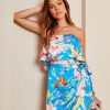 Rompers + Jumpsuits * | Lush-001 Get Me To Maui Satin Floral Strapless Side Tie Romper