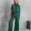 Rompers + Jumpsuits * | Tych-001 Fiorella Satin Wide Leg Jumpsuit Hunter Green Final Sale