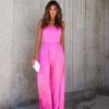 Rompers + Jumpsuits * | Aaka-001 Preorder Picture Perfect Satin Wide Leg Jumpsuit Pink