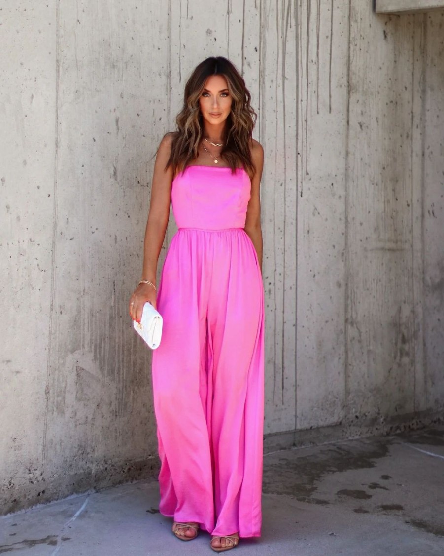 Rompers + Jumpsuits * | Aaka-001 Preorder Picture Perfect Satin Wide Leg Jumpsuit Pink