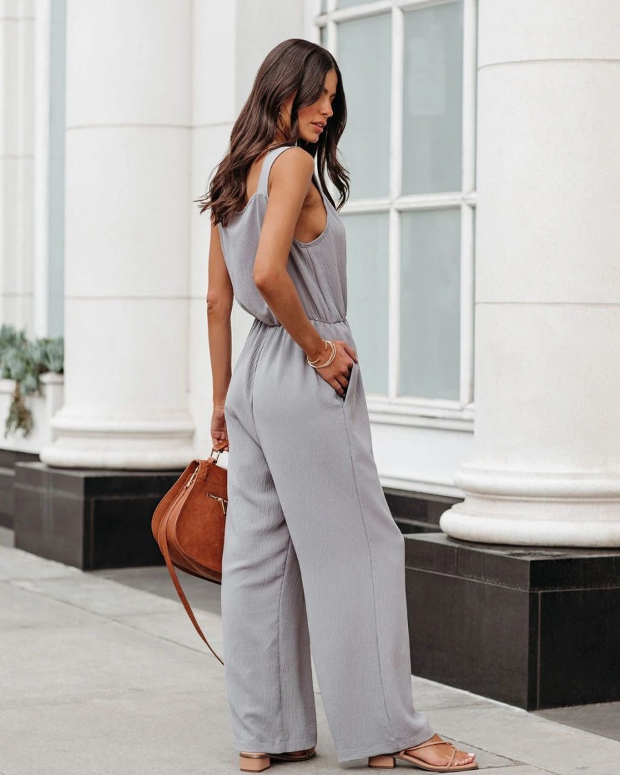 Rompers + Jumpsuits * | Vani-001 Brenna Pocketed Jumpsuit Grey Final Sale