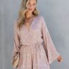 Rompers + Jumpsuits * | Pape-001 Bohemian Summer Printed Bell Sleeve Romper Taupe Final Sale