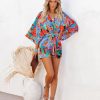 Rompers + Jumpsuits * | Aaka-001 Wowza Printed Kimono Romper Final Sale