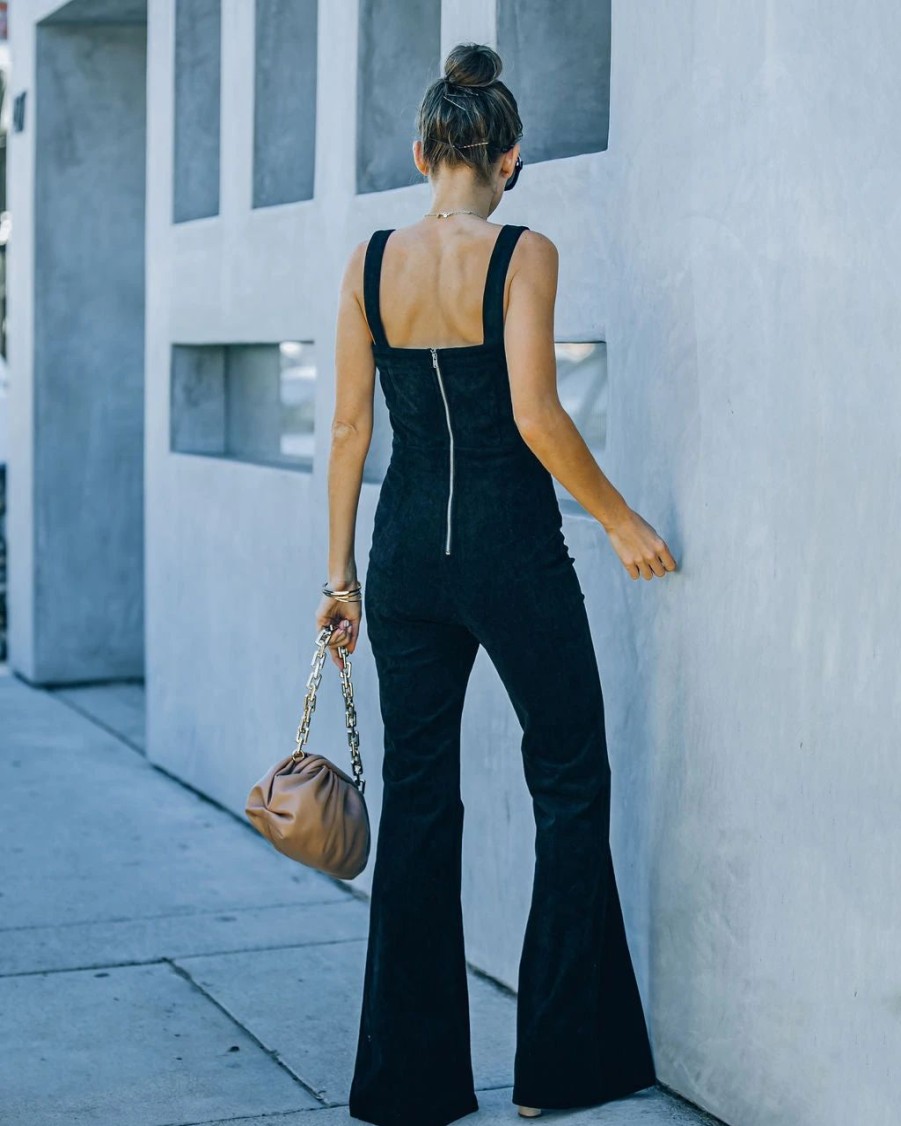 Rompers + Jumpsuits * | Salt-001 Remi Corduroy Flare Jumpsuit Black Final Sale