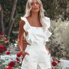 Rompers + Jumpsuits * | Do+B-001 La Sangria Pocketed Denim Romper White Final Sale