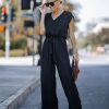 Rompers + Jumpsuits * | Nake-001 Look At Me Now Satin Pocketed Wide Leg Jumpsuit Black Final Sale