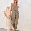 Rompers + Jumpsuits * | Tea-002 Kaylie Tencel Pocketed Lace Cami Jumpsuit Olive Last Chance