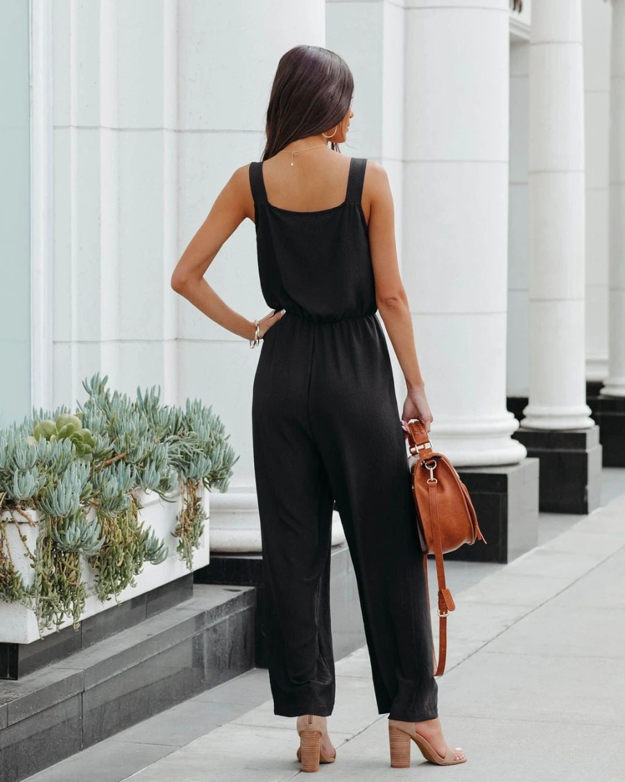 Rompers + Jumpsuits * | Vani-001 Brenna Pocketed Jumpsuit Black Final Sale