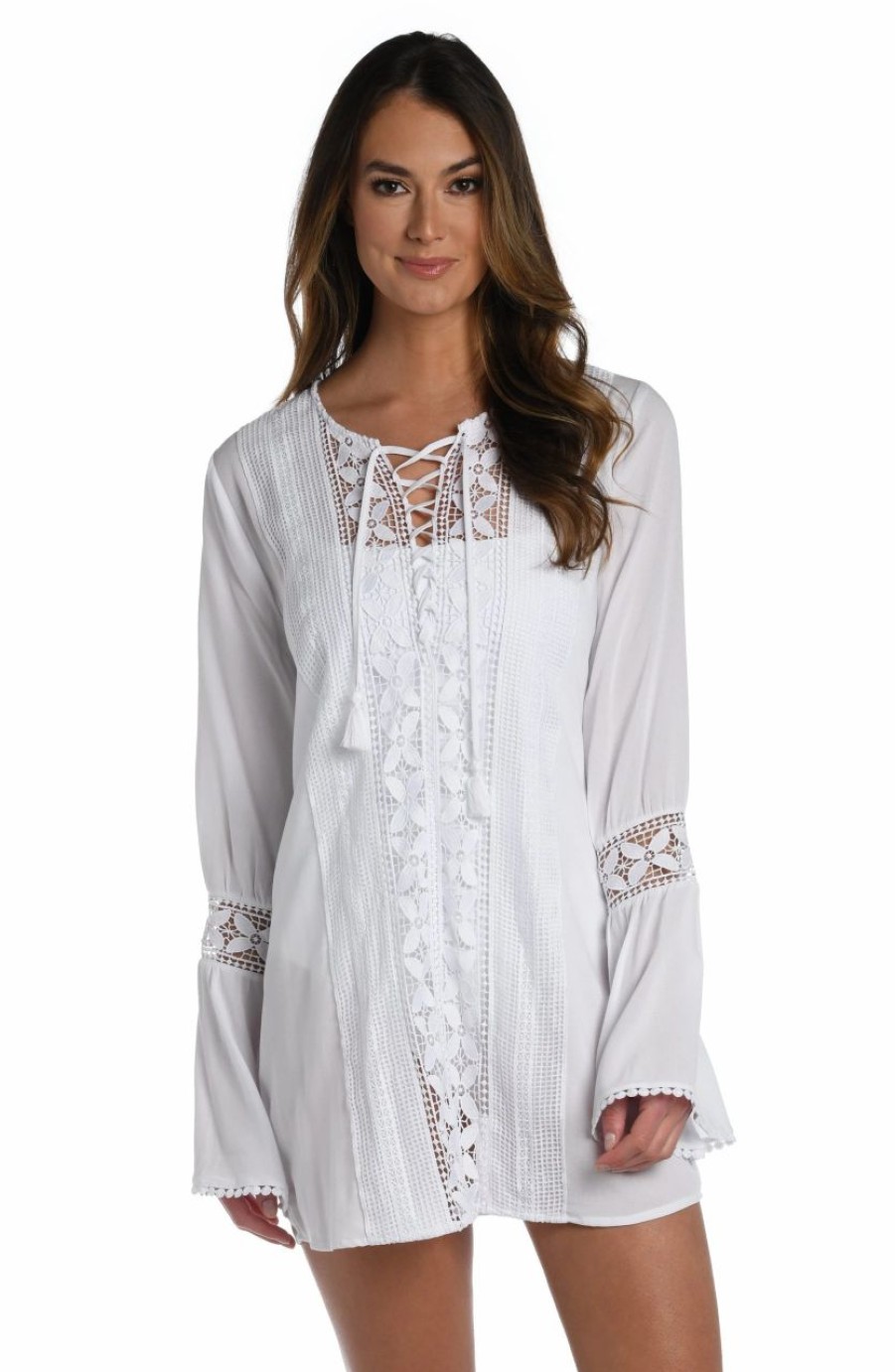 Vacation Wear * | La Blanca Coastal Covers Lace Up Tunic