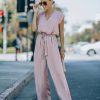 Rompers + Jumpsuits * | Nake-001 Look At Me Now Satin Pocketed Wide Leg Jumpsuit Mocha Final Sale