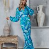 Rompers + Jumpsuits * | Aaka-001 Emilio Satin Printed Wide Leg Jumpsuit Final Sale