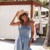 Rompers + Jumpsuits * | Mabl-001 Sky Valley Denim Smocked Pocketed Romper Sale