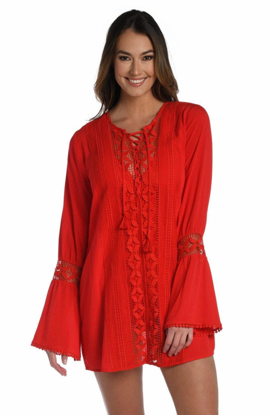 Vacation Wear * | La Blanca Coastal Covers Lace Up Tunic