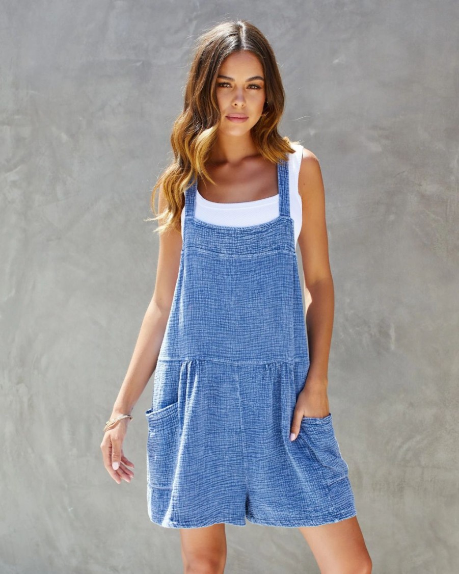 Rompers + Jumpsuits * | Chry-001 Sheridan Pocketed Mineral Wash Overalls Blue