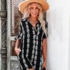 Rompers + Jumpsuits * | Elan-001 Keanu Cotton Pocketed Embroidered Button Down Romper Black Last Chance