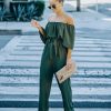 Rompers + Jumpsuits * | Vani-001 Leiland Off The Shoulder Jumpsuit Olive Final Sale