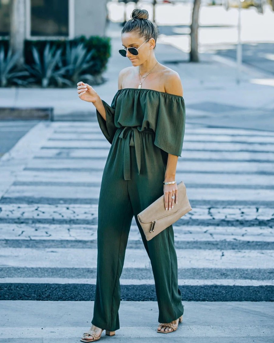 Rompers + Jumpsuits * | Vani-001 Leiland Off The Shoulder Jumpsuit Olive Final Sale