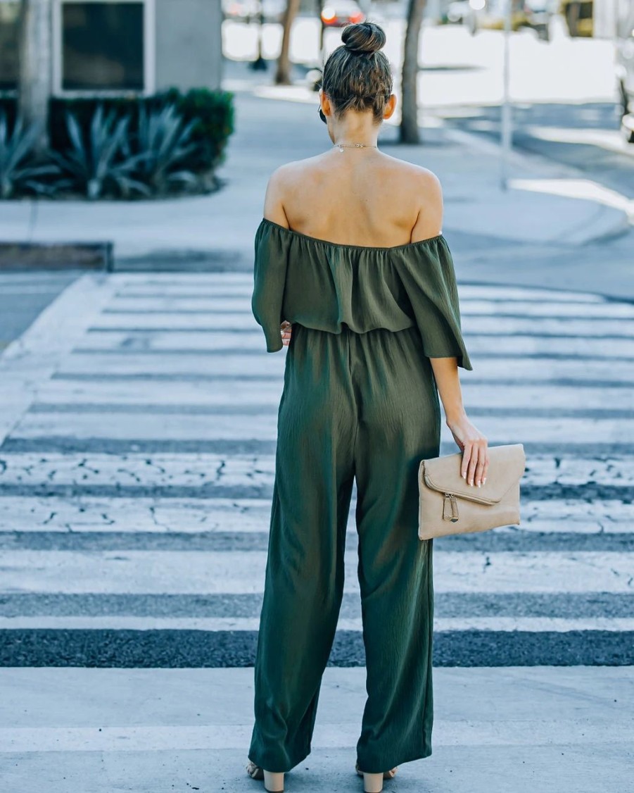 Rompers + Jumpsuits * | Vani-001 Leiland Off The Shoulder Jumpsuit Olive Final Sale