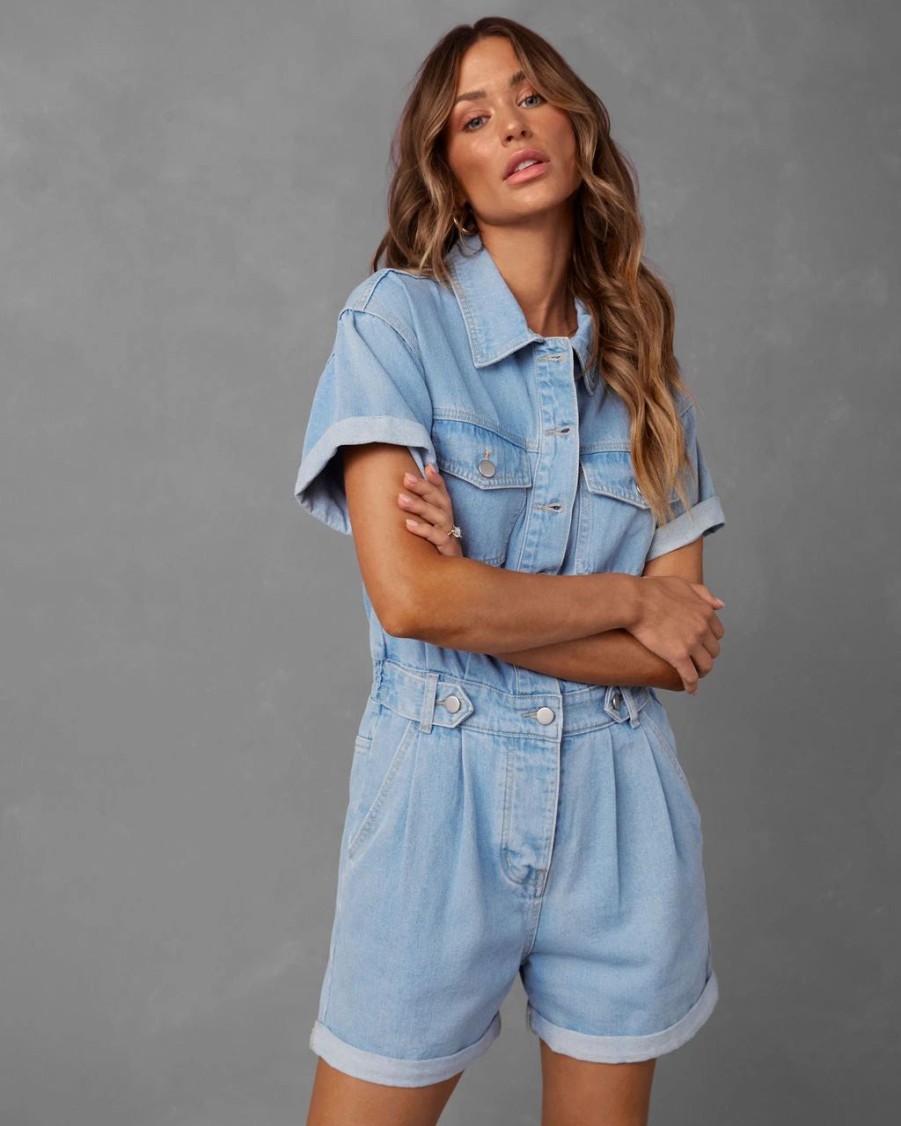 Rompers + Jumpsuits * | Pola-001 Hot Shot Denim Romper