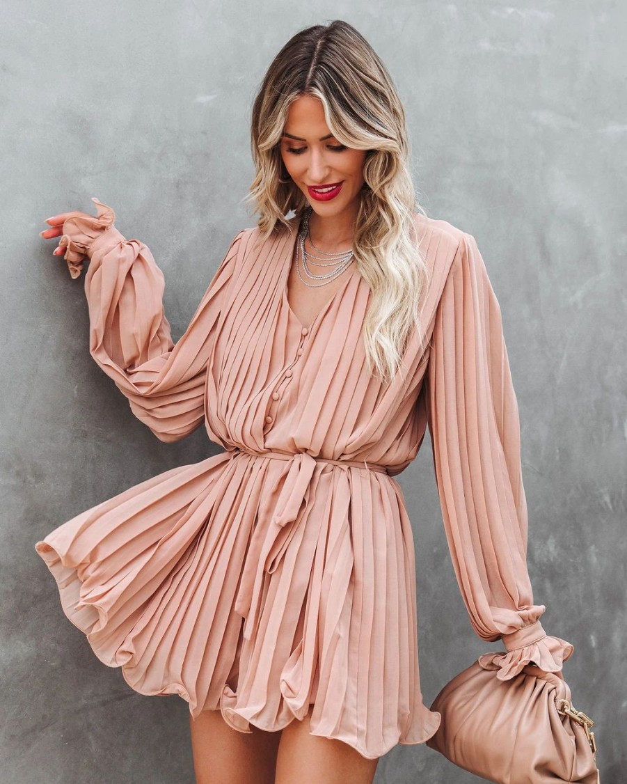 Rompers + Jumpsuits * | Endl-001 Found Love Pleated Romper Beige Final Sale