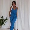 Rompers + Jumpsuits * | Hyfv-001 Maureen Cotton Pocketed Waist Jumpsuit Blue