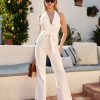 Rompers + Jumpsuits * | Salt-001 Catching Flights Halter Denim Flare Jumpsuit White Sale