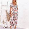 Rompers + Jumpsuits * | Oliv-001 Hollow Floral Pocketed Tie Jumpsuit Final Sale