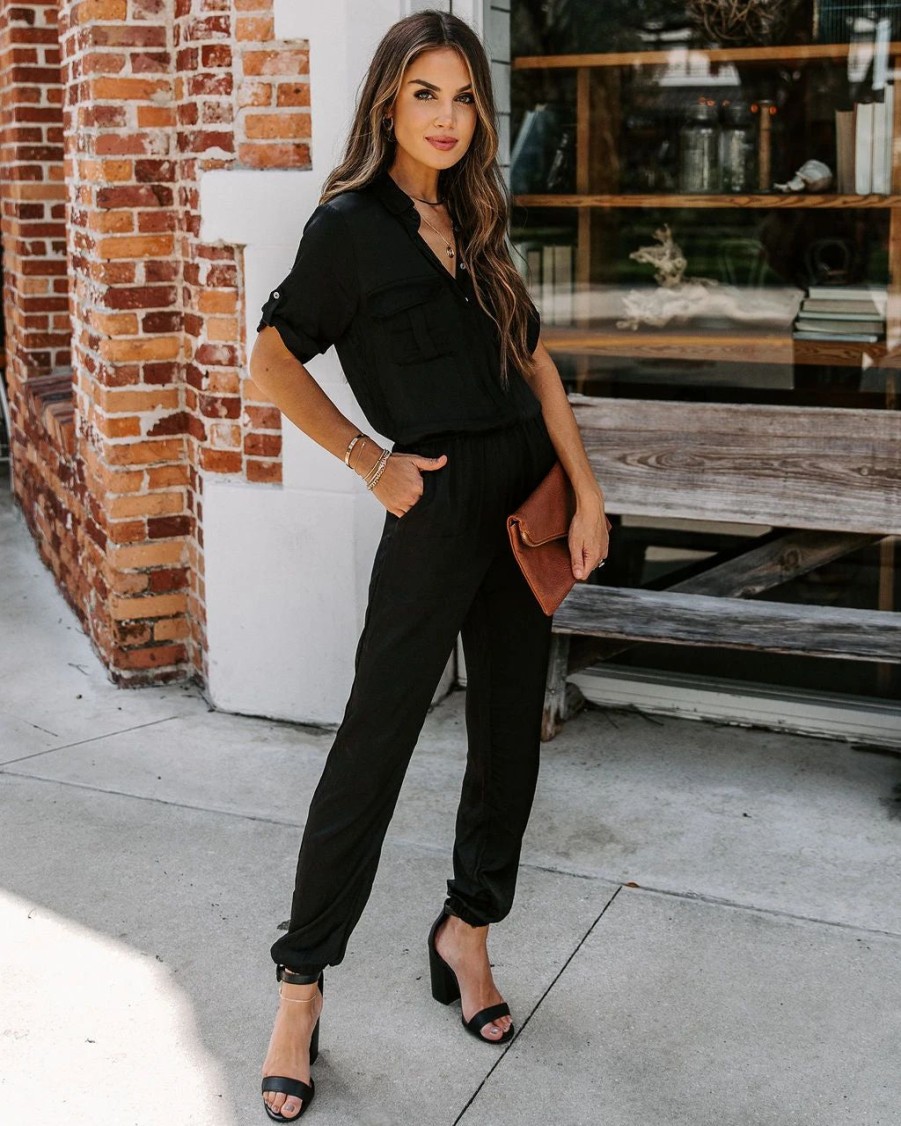 Rompers + Jumpsuits * | Oliv-001 Destined For Greatness Satin Pocketed Jumpsuit Final Sale