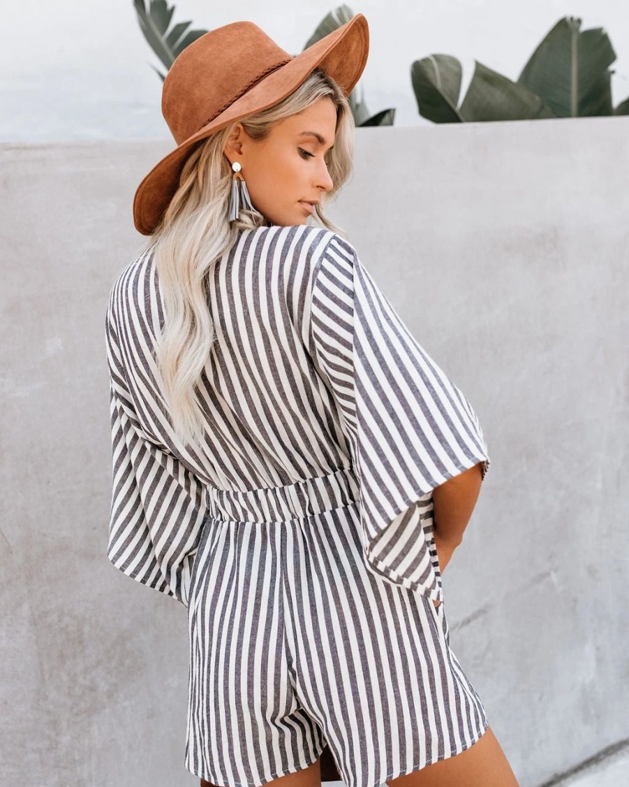 Rompers + Jumpsuits * | Flaw-001 Wind In My Sails Cotton Pocketed Tie Romper