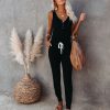 Rompers + Jumpsuits * | Oliv-001 Forward Pocketed Drawstring Jumpsuit Black Final Sale