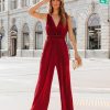 Rompers + Jumpsuits * | Dee-001 Midnight Love Plisse Jumpsuit Wine Final Sale